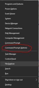 Elevated command prompt menu