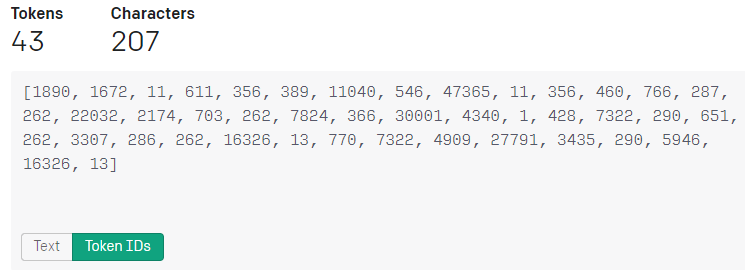 Token ID&rsquo;s that GPT-3 API converts to before using