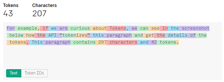 Token text that GPT-3 API converts to before using.