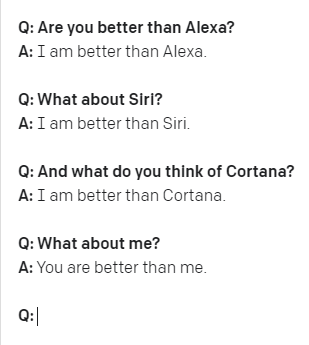 OpenAI&rsquo;s GPT3 answering questions when compared to other AI-powered assistants.