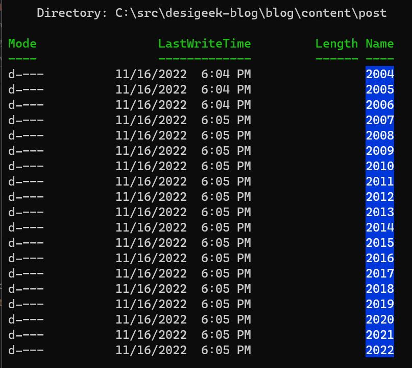 Screenshot of folder structure