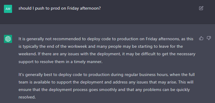 ChatGPT - Friday Deployments